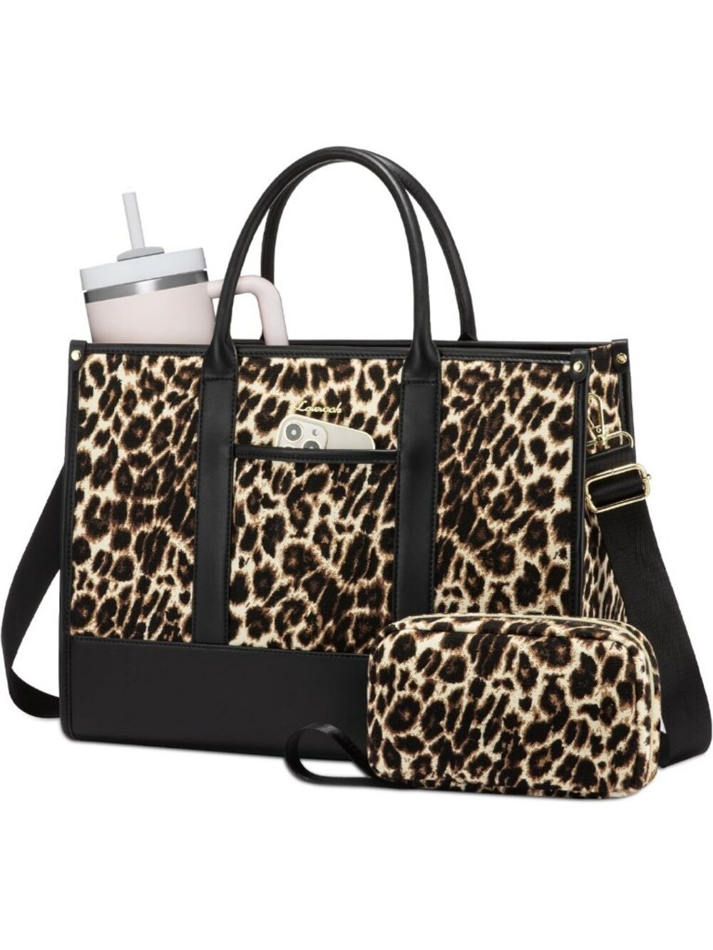 Stylish 15.6" Laptop Tote Bag for Women | Structured Work Bag with Clutch
